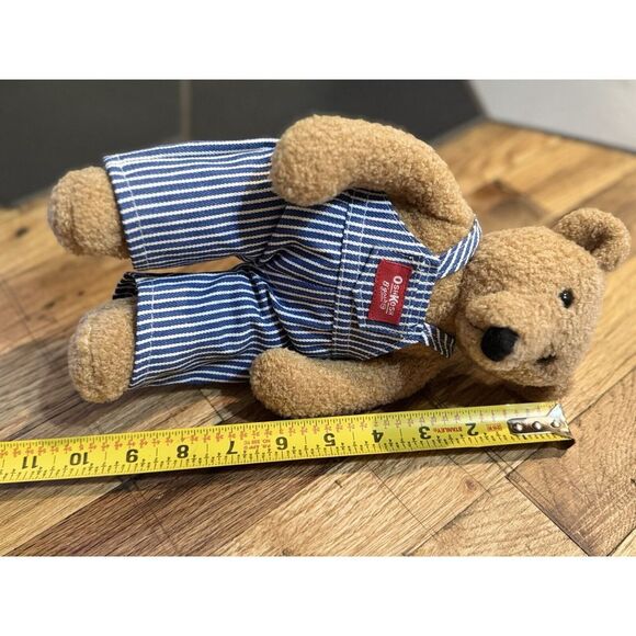 Eden OshKosh Teddy Bear Plush in Striped Overalls 11" EUC Stuffy Vintage CUTE - Picture 6 of 6